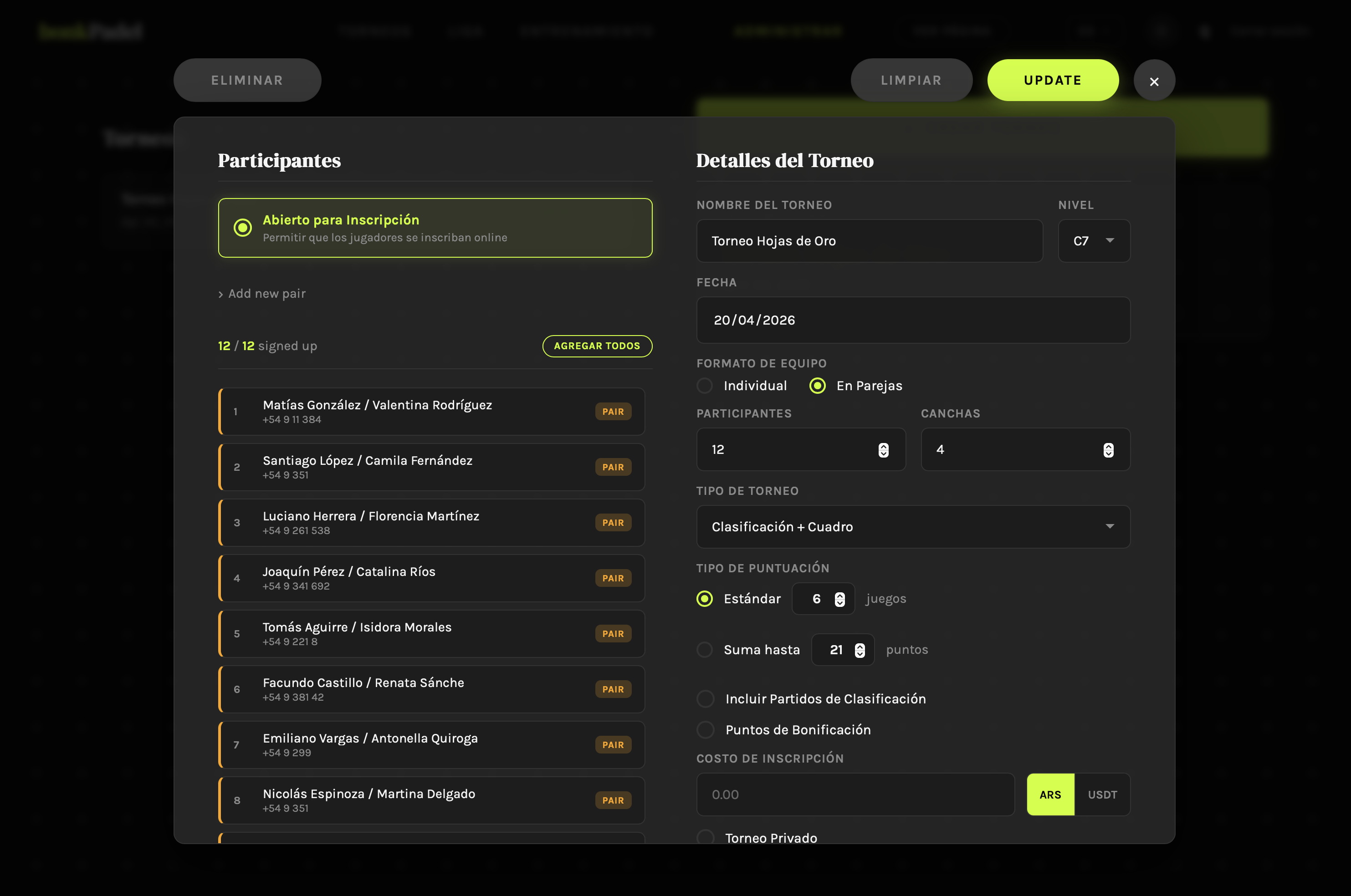 Bracket Builder - Creador de cuadros automáticos en BonkPadel